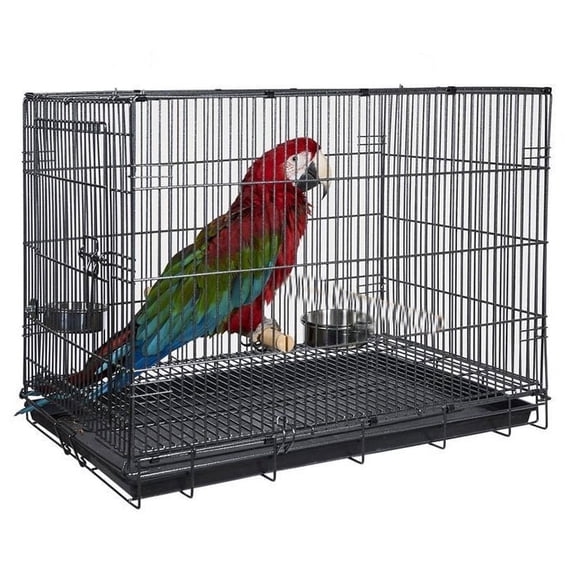 Mcage Large 23.5"x16.5"x20"H Portable Foldable Metal Birdcage with 2 Stainless Steel Bowls & Wooden Perch, Black