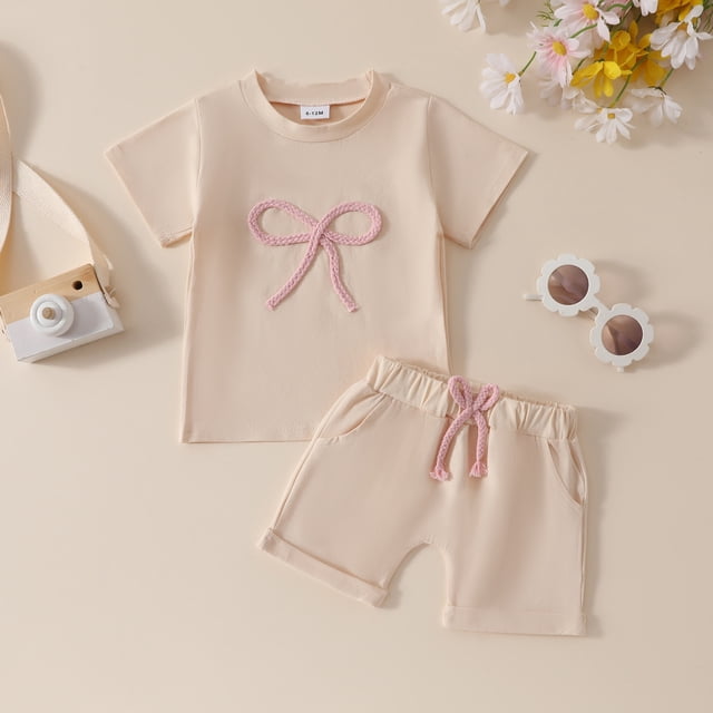 RXIRUCGD 2025 Vêtements d'Été pour Enfants Mode Ensemble Décontracté Manches Courtes Col Rond Boutons Short Uni