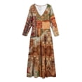 thumbnail image 4 of XIAONU Women's Patchwork Ethnic Print Maxi Dress V Neck Long Sleeve Boho Vacation Gown, 4 of 4