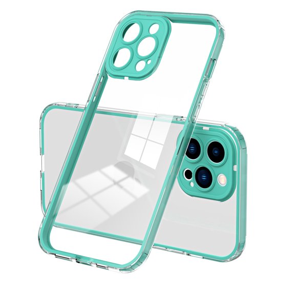 SaniMore for iPhone 14 Pro Case Ultra Slim Transparent [Never-Yellowing], Rugged PC & TPU Bumpers Cover Built-in Detachable Lens Protector Anti-Fall Shockproof Protective Shell, Green