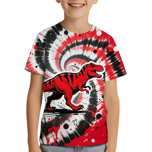 Tiijoy Toddler Boys Dinosaur Tshirt Tie Dyed Short Sleeve Round Neck T-Shirt, Sizes 3-4