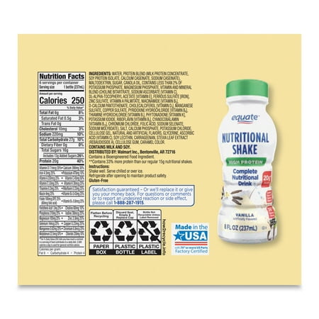 Equate High Protein Nutritional Shakes, Vanilla, 8 oz, 6 Count