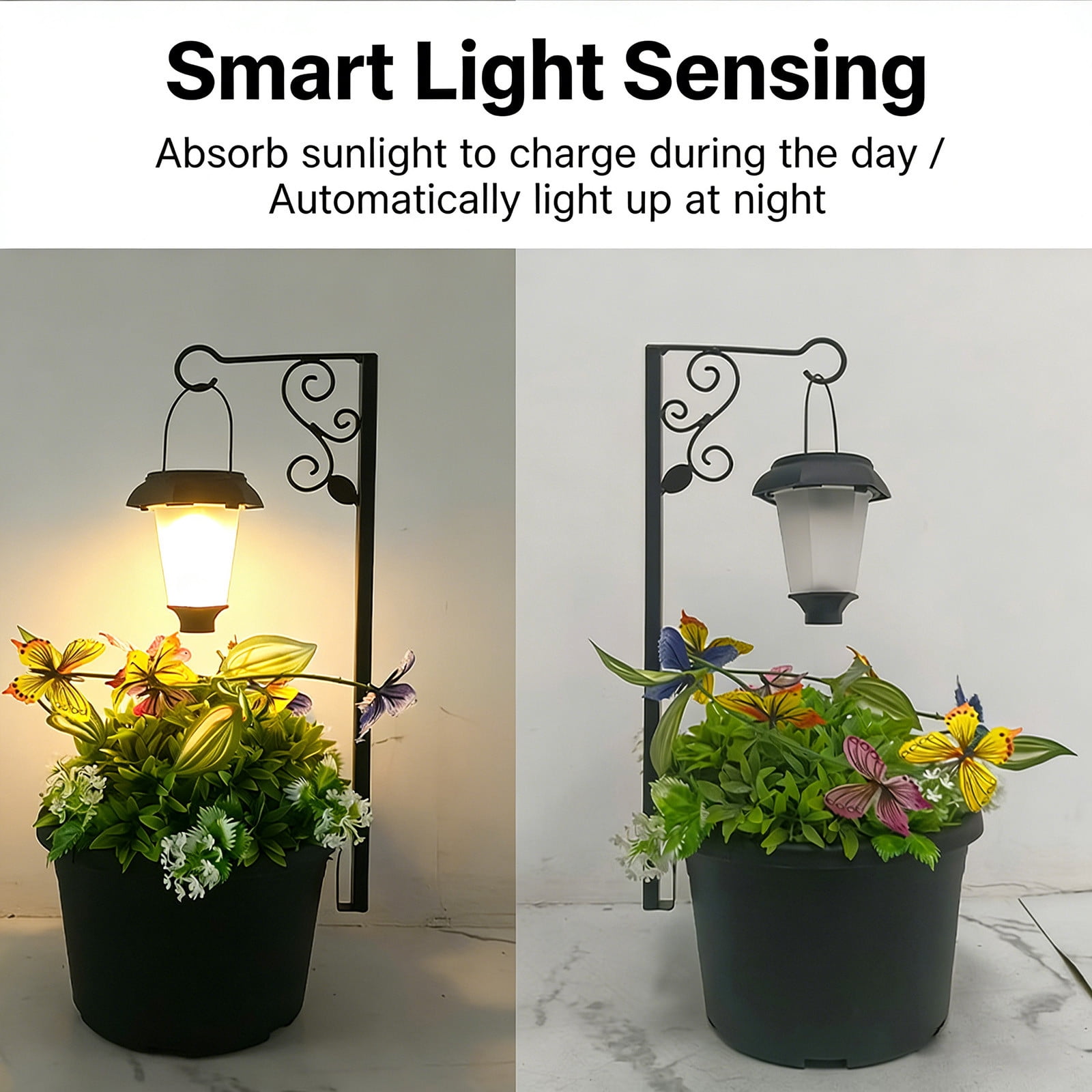 Usloyux Solar Powered Hanging Lamp Planter Stand, Smart Light Sensing Outdoor Decorative Floor Lamp For Patio Garden Yard, Automatic Solar Light For Garden Decor, Modern Planter Lamp For Outdoor