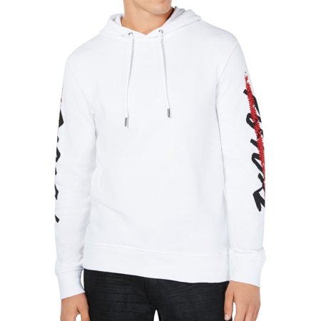 I.N.C Mens Sequin Graphic Hoodie Sweatshirt, White, Large