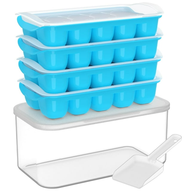 Bandeja para cubitos de hielo DOQAUS con tapa y papelera, paquete de 4 unidades de silicona