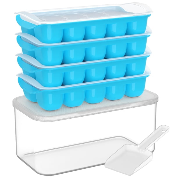 Bandeja para cubitos de hielo DOQAUS con tapa y papelera, paquete de 4 unidades de silicona