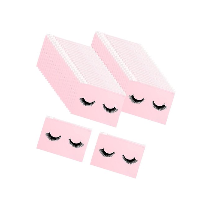 50 Count Lash Bags Eyelash Makeup Bags with Zipper With Zipper Adorable 18x13cm Pink
