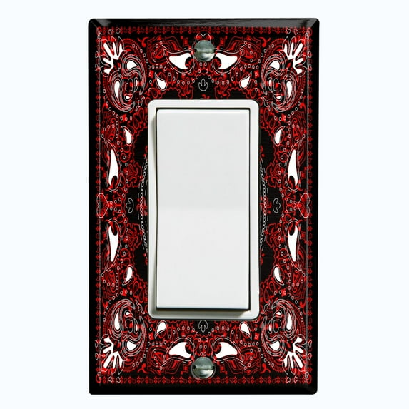 Metal Light Switch Plate Cover Red Black Bandana Paisley Tile Pattern TIL044