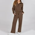 thumbnail image 6 of Women's 2 Piece Outfits Casual Lapel Half Zip Sweatshirts and Wide Leg Pants Tracksuit Sets Coffee L, 6 of 6