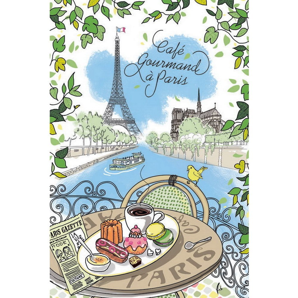 Dish Towel (Tea Towel) "Cafe Gourmand a Paris" 100 Cotton Made in