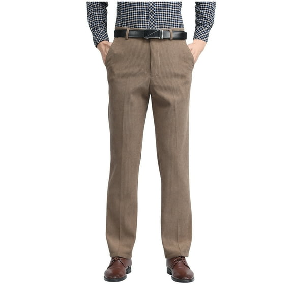 Kovlvoll Plus Size Pants for Men Corduroy Business Casual Pant Straight Leg Button Zipper High Waist Trousers with Pockets