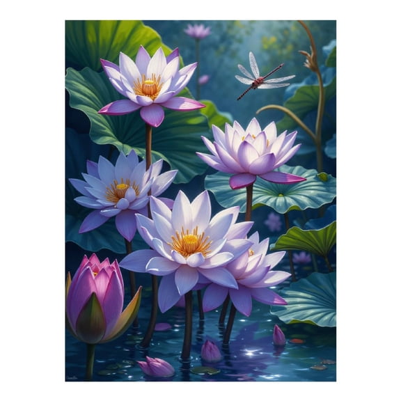 Diamond Art Kit for Adults, Water Lilies Dragonfly Serenity Pond Diamond Painting for Adults Beginners, 5D DIY Diamond Art Painting Kits, Colorful Diamond Painting Craft for Home Decor 12x16