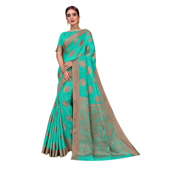 Sarees for Women Linen Silk Woven Saree || Indian Wedding Gift Sari with Unstitched Blouse Teal