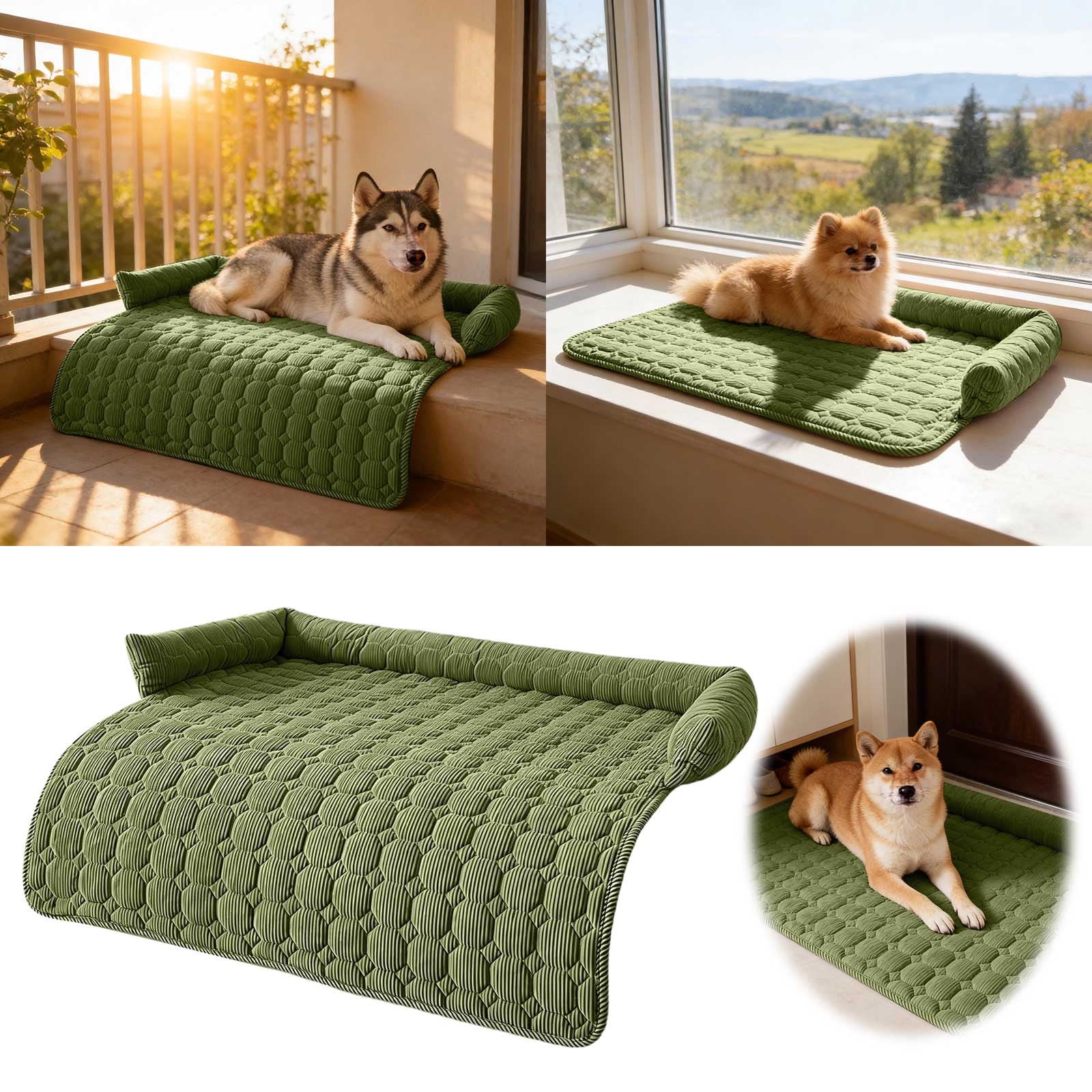 Funny Fuzzy Dog Bed & Sofa Protector - Reversible Plush Pet Couch Cover with Bolster, Calming Fluffy Mat for Dogs and Cats, Washable Furniture Guard