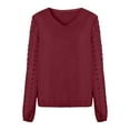 thumbnail image 6 of Oalirro Going out Tops for Women Deals Clearance Women's Fashion Summer Solid Color V-Neck Long Sleeve Chiffon Tops, 6 of 8