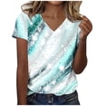 thumbnail image 1 of Blusas de Manga Corta para las Mujeres Impresión de Verano V-Cuello Blusa de Manga Corta, Poliéster Casual Top para las Mujeres, Lavado a Mano Toda la Temporada, 1 of 4
