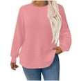 thumbnail image 3 of BiZtdJrK Womens Plus Size Pullover Tops Waffle Knit Cuff Long Sleeve Casual Sweatshirts Loose Fit Solid Fall Sweatshirt Pink L, 3 of 8