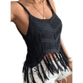 thumbnail image 2 of Women'S Fringe Camis Western Cowgirl Tassel Tank Tops Sleeveless V-Neck Crochet Top Spaghetti Straps Vest Black S, 2 of 9
