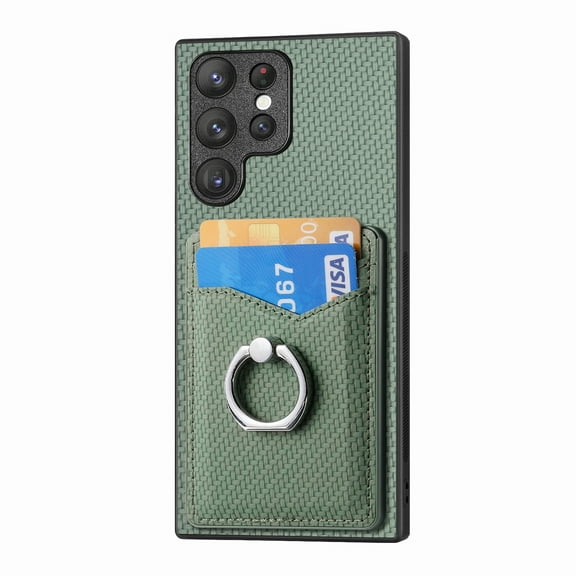 Allytechgroup Cards Holder Wallet Case for Samsung Galaxy S24 Ultra, PU Leather Slim Fit Shell Vintage Cards Slots Ring Holder Stand Easy Grip Phone Case for Samsung Galaxy S24 Ultra, Green
