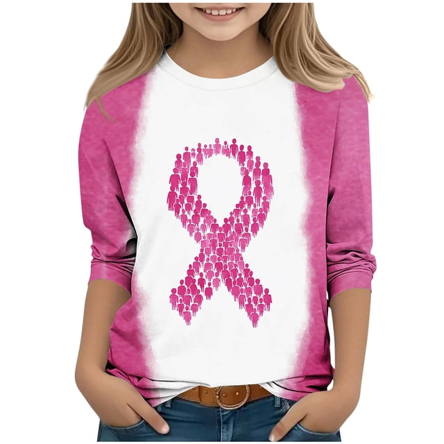 Pisexur Chemises à Manches Longues pour Filles, Motif Imprimé Décontracté, Col Rond, Fond de Teint, Rose, 12-13 Ans