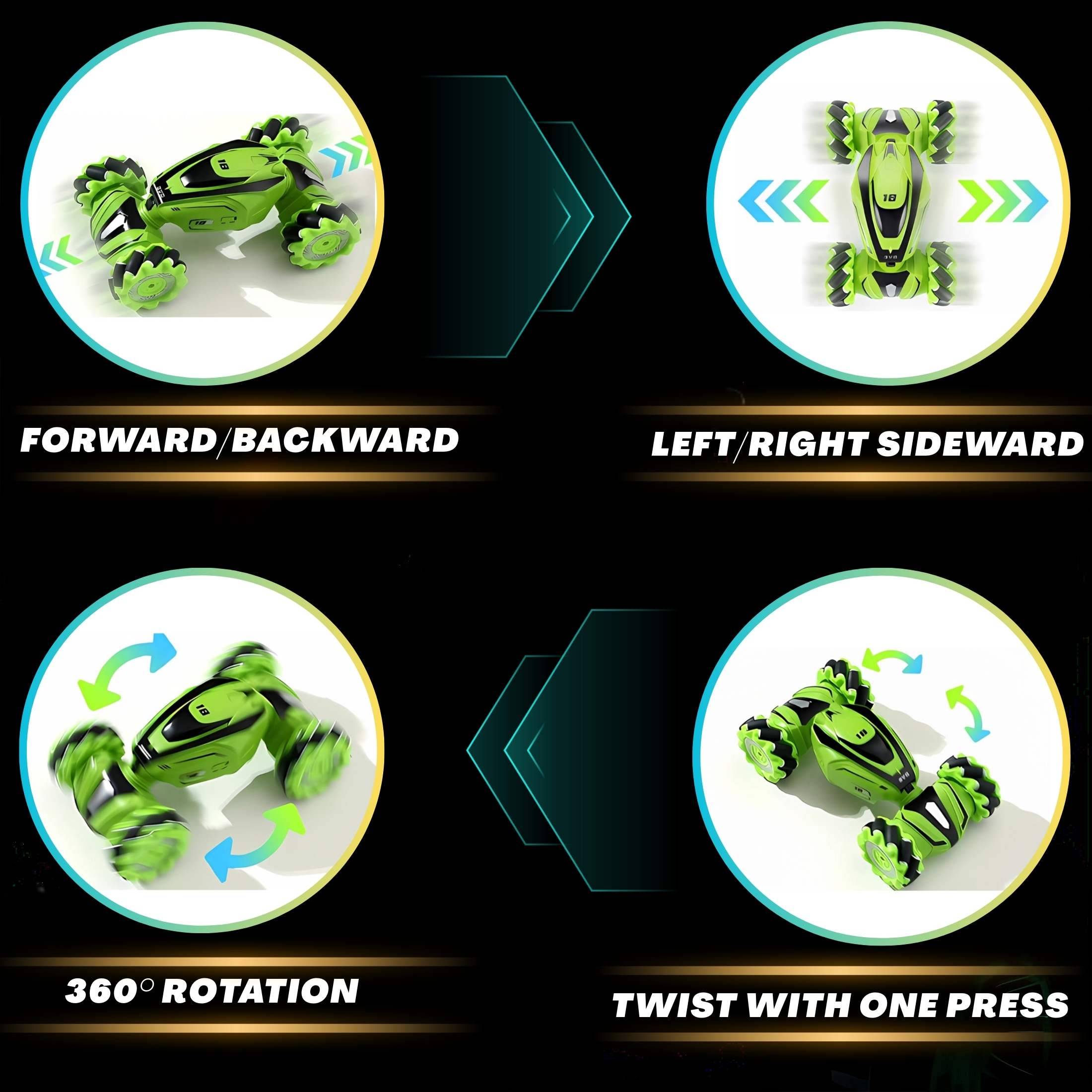 Gesture Sensing RC Stunt Car 4WD 2.4GHz Drift Twist Car Toy off-Road Vehicle w/ Light & Music