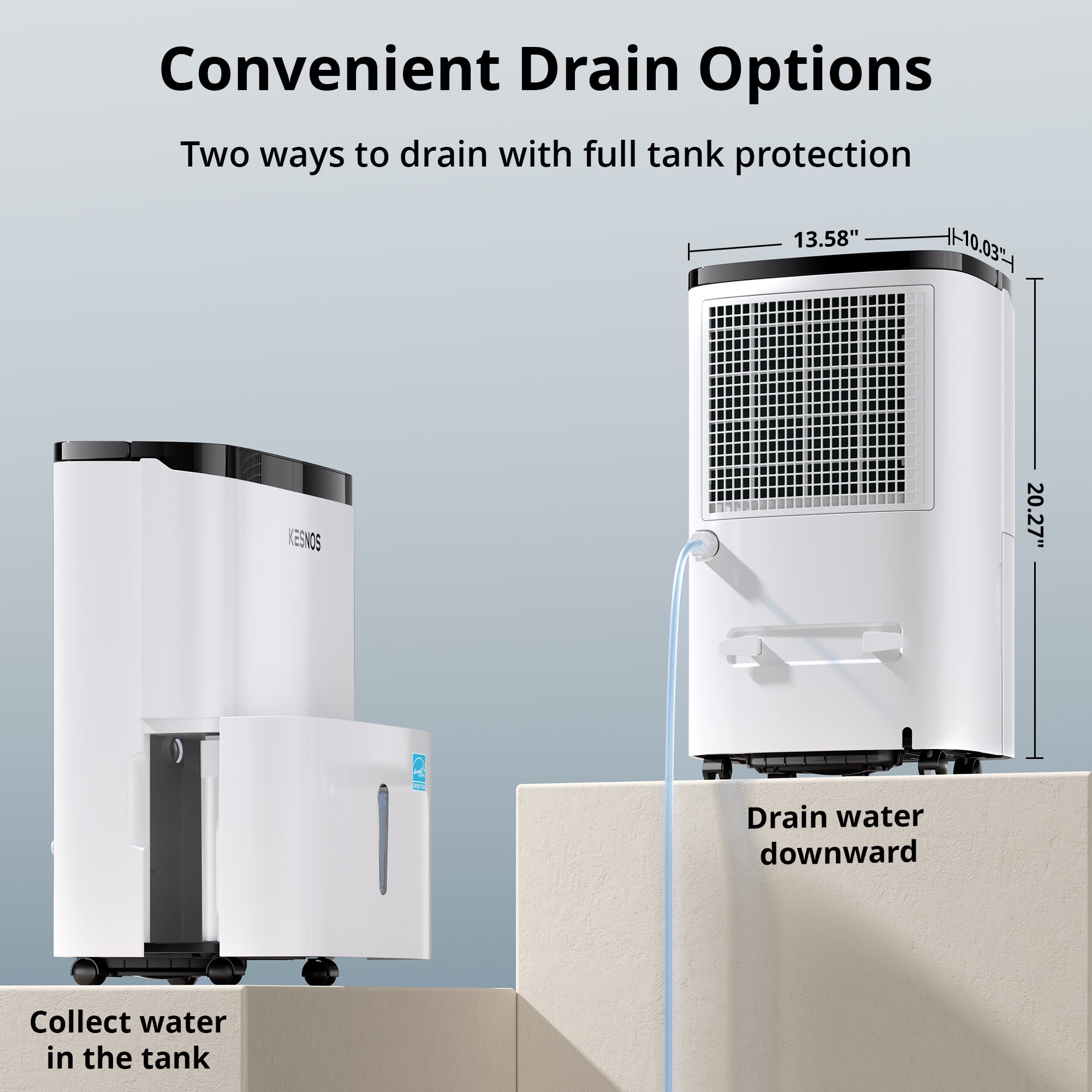 Kesnos 80 Pint Dehumidifier for Home and Basements, DOE 25 PT up to 5000 Sq. Ft, with Bucket, Drain Hose, Portable, Auto Defrost and Self-Drying
