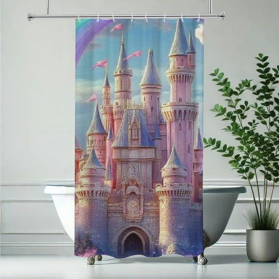 RKSupls Waterproof Shower Curtain, Rainbow Fairy Tale Castle Polyester Shower Curtain with Hooks for Chic Elegant Home Bathtub Bathroom Decor Washable