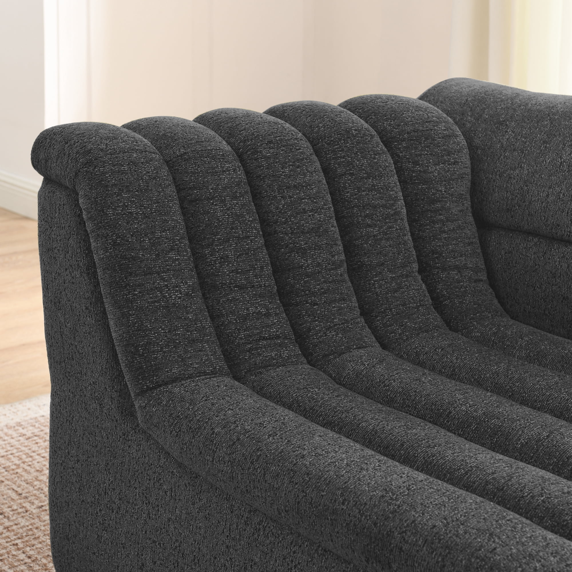 avobird 135" U-Shaped Modular Sectional Sofa with Chaise and Movable Ottoman for Living Room, Chenille Upholstered Boneless Couches with Wave-Shaped Armrest, Black