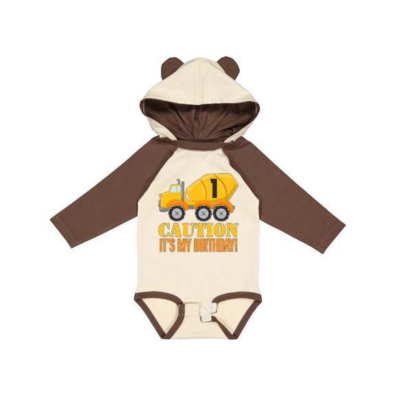 Inktastic 1st Birthday Construction Truck Cement Mixer Boys or Girls Long Sleeve Baby Bodysuit