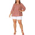 thumbnail image 2 of Agnes Orinda Women's Plus Size Tops Babydoll Keyhole Ruffle 3/4 Sleeve Floral Blouses 2X Red, 2 of 6