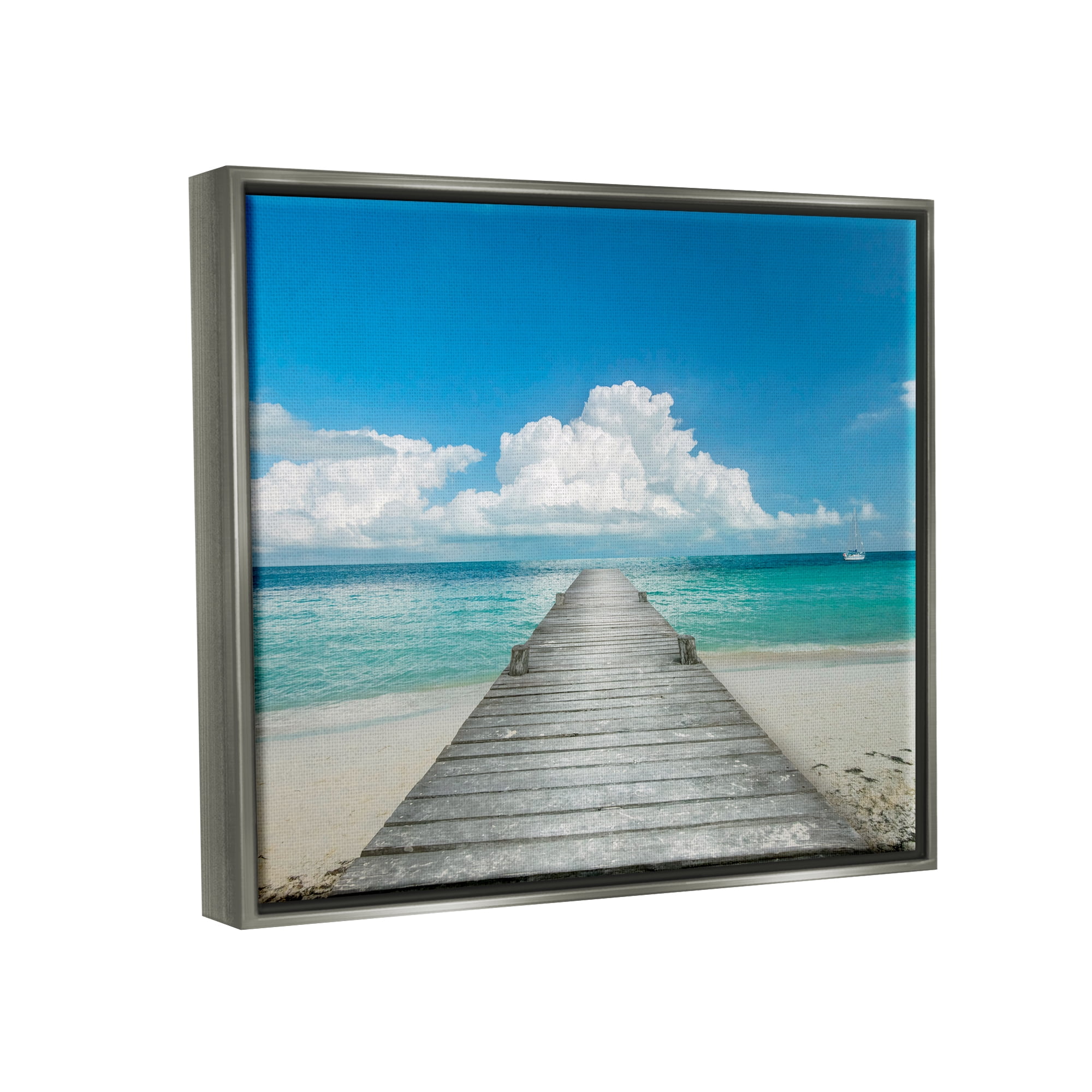 Stupell Industries Clear Blue Beach Sky Nature Photography Gray Floater Framed Canvas Art Print Wall Art, 21 x 17
