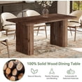 thumbnail image 6 of Finmind 63" Solid Wood Dining Table for 4-6, Farmhouse Rectangular Kitchen Table with Fluted Pedestal Base, Dark Brown, 6 of 7