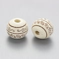 thumbnail image 2 of 20pcs Painted Wood Beads Laser Engraved Pattern Round with Leave Pattern Creamy White 10x9mm Hole: 2.5mm, 2 of 2