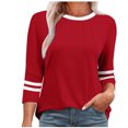 thumbnail image 2 of Njagoc3 Womens Crew Neck Half - Sleeve Top, Solid Color Striped Cuff Shirt, Sporty for Summer Workouts for women, 2 of 6