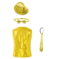 thumbnail image 2 of TiaoBug Unisex Kids Jazz Hip-hop Dance Outfits 4PCS Sequins Jacket Vest with Hat and Bowtie Necktie Gold 4-5, 2 of 7