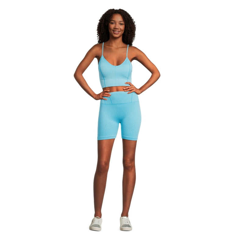 No Boundaries Ribbed Knit Cami Bra and Bike Shorts Set 2 Piece Women s and Women s Plus Walmart