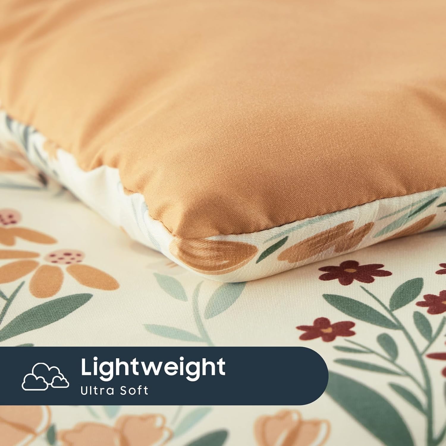 AllWays Plaza - Floral Toddler Bedding Set for Girls, Cute Colorful Botanical Flowers, 4 Pieces Soft Crib Bed Set Including Comforter, Sheets and Pillowcase, Orange Cream