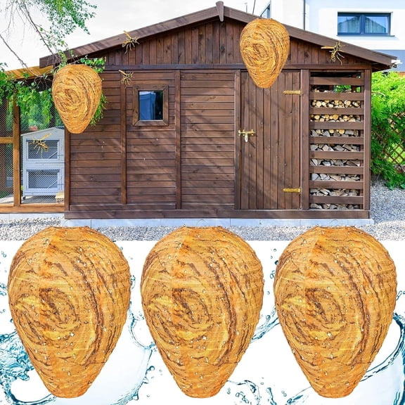 4 Pack Paper Fake Wasp Nest Decoy Hanging, Hornet Nest Deterrent for Carpenter Bees, Yellow Jacket Repellent Outdoor, Garden Patio Hanging Wasp Trap Alternative