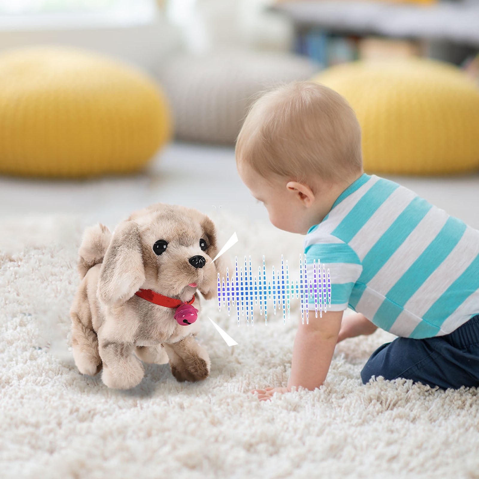 Interactive Walking Robot Dog Electronic Toy Animated Barking Tail Wagging Puppy Battery Operated Motion Companion Soft Plush Furry Animal Toy