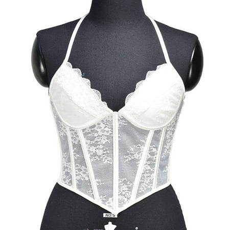 Women Mesh Open Back Crop Top Boned Overbust Corset Aesthetic Bodyshaper Women Casual Sexy Eyelet Lace-up Floral Print Court Vintage Corset Straps Tank Top Bustier Lingerie White qILAKOG Size XXL