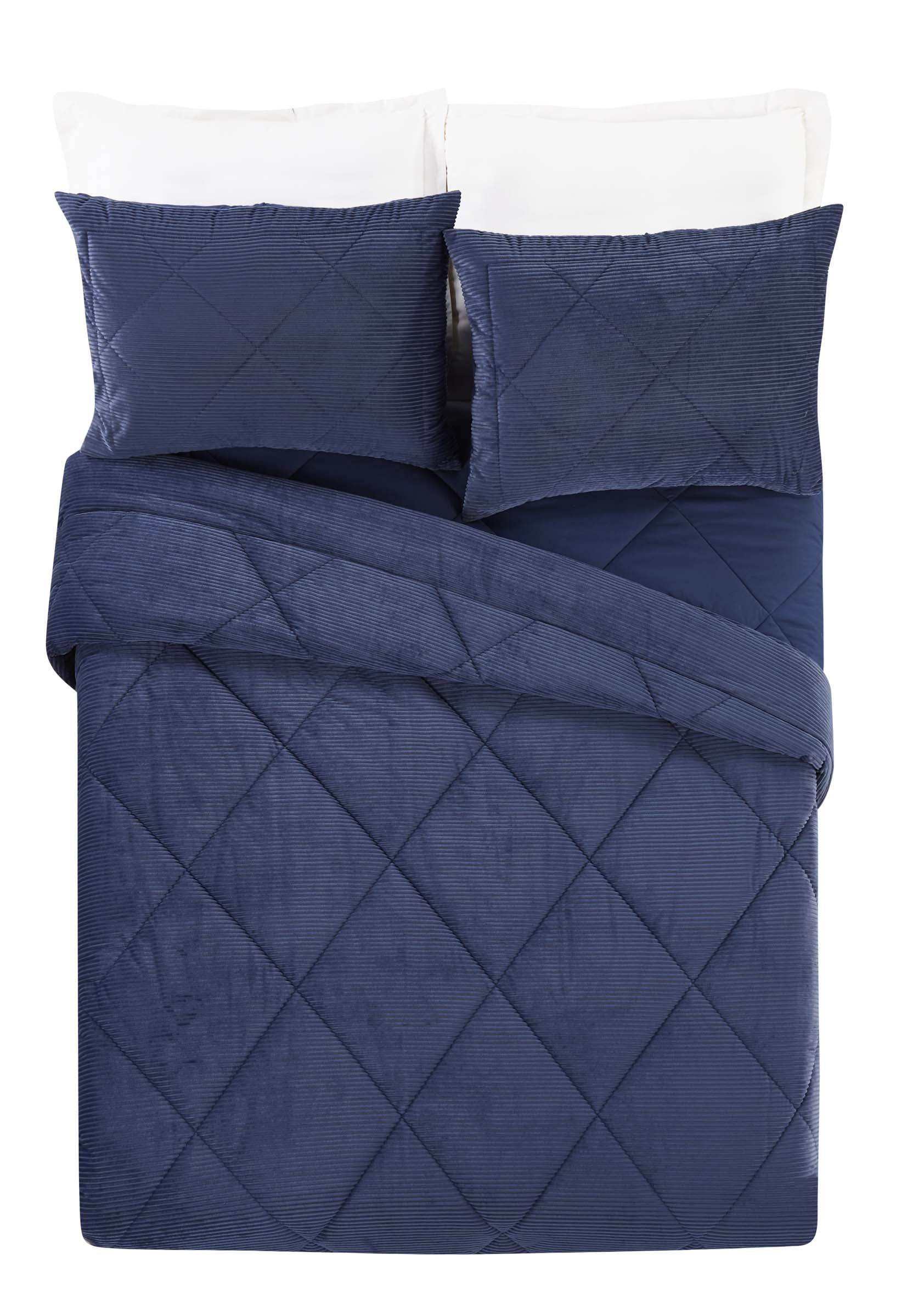 Better Homes & Gardens Plush Blue Corduroy Comforter Full/Queen 3-Piece Set