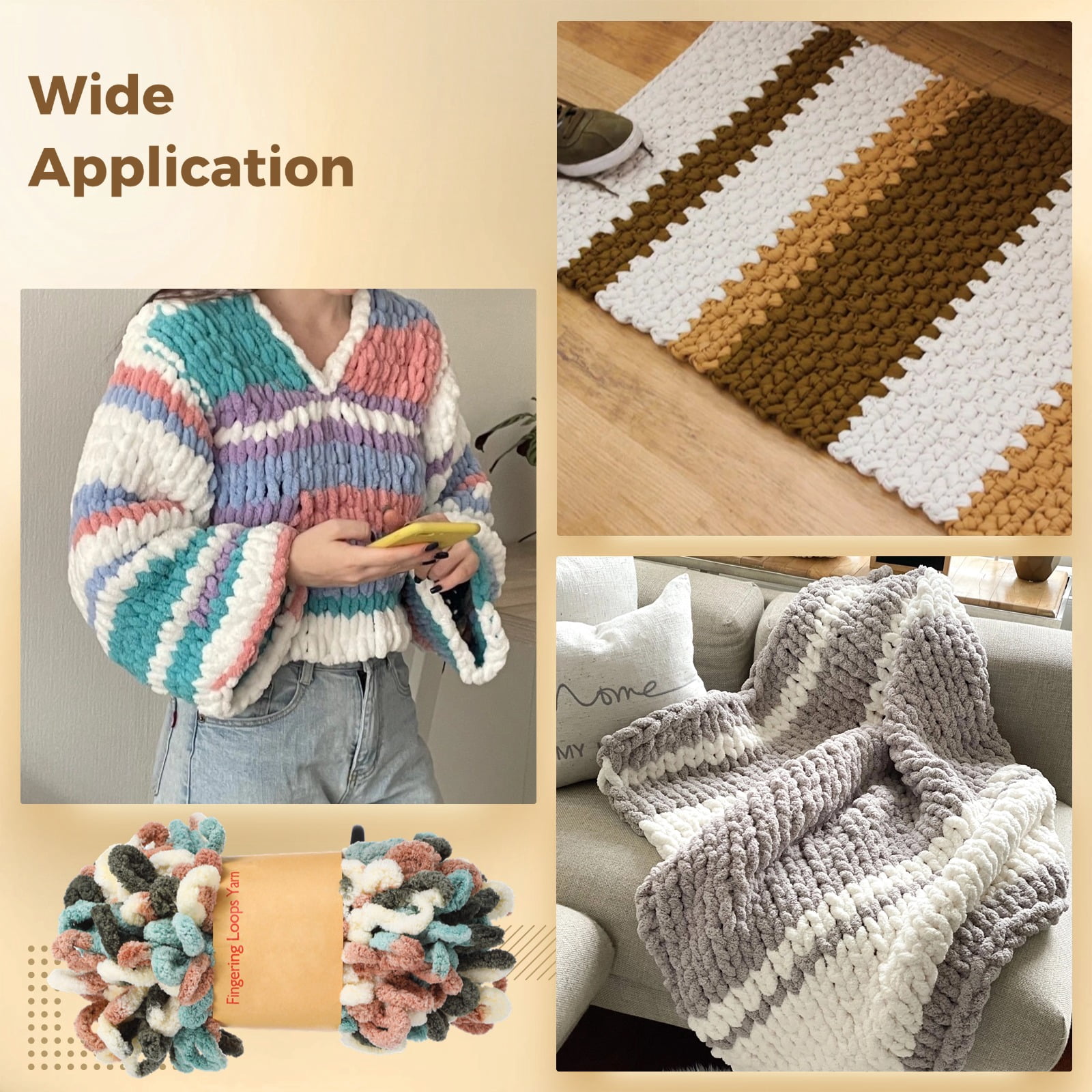 5 PCS Chunky Yarn Set, 100% Polyester Loop Yarn, Blanket Yarn for DIY Scarf and Bags, Multicolor Chenille with Alpaca Tag, 5-Pack Craft Kit for Beginners