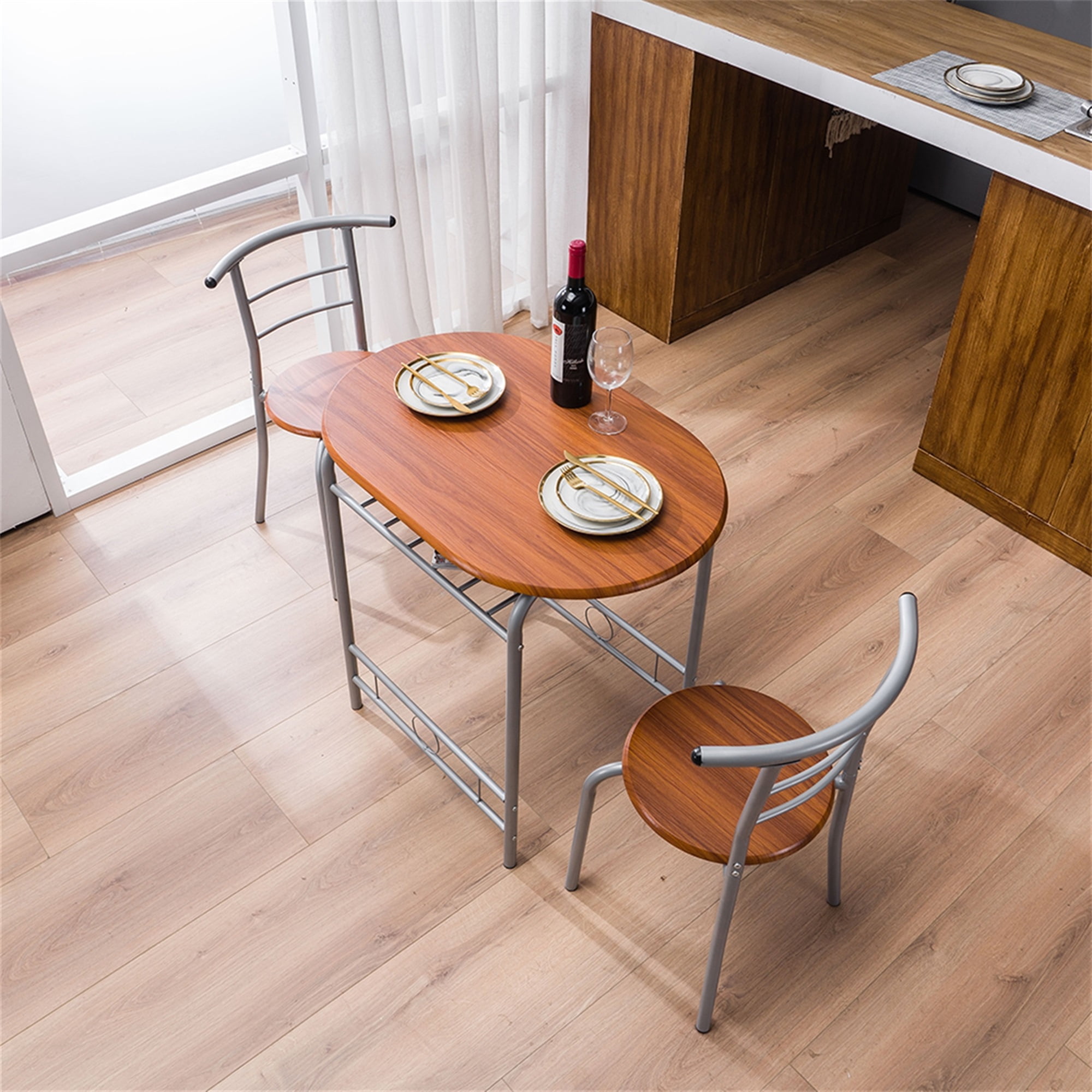 Spaco 3Ps Breakfast Small Kitchen Breakfast Table Set Space Saving PVC Chairs and Table Set for Apartment Dining Room, Light Brown Spaco 3Ps Breakfast Small Kitchen Breakfast Table Set Space Saving PVC Chairs and Table Set for Apartment Dining Room, Light Brown