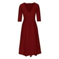 thumbnail image 4 of Guzom Wedding Guest Dresses for Women Fall- Maxi Dresses Elegant V-Neck Long Sleeve 2023 Formal Dresses Wine, 4 of 7