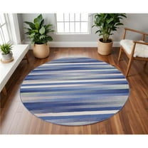 HomeRoots 552330 8 ft. Striped Round Rug, Ivory, Tan & Blue