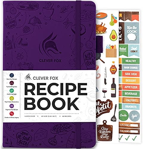 Libro de recetas Clever Fox: ¡Haz tu propio libro de recetas y organizador de notas de cocina en blanco, diario de cocina para escribir recetas, tapa dura A5, guarda 60 recetas - Morado. (70 character