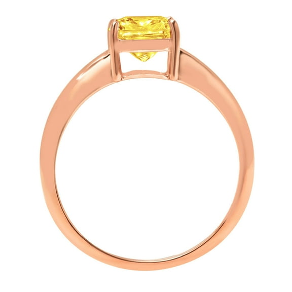 2 ct Cushion Cut Simulated Yellow Diamond Solitaire Engagement Ring for Women in 18K Rose Gold