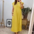 thumbnail image 2 of Women's Round Neck Pleated Maxi Dress Sleeveless Formal Evening Dress with Side Slits and Beaded Neckline for Gala Dinners,Yellow 3XL, 2 of 5