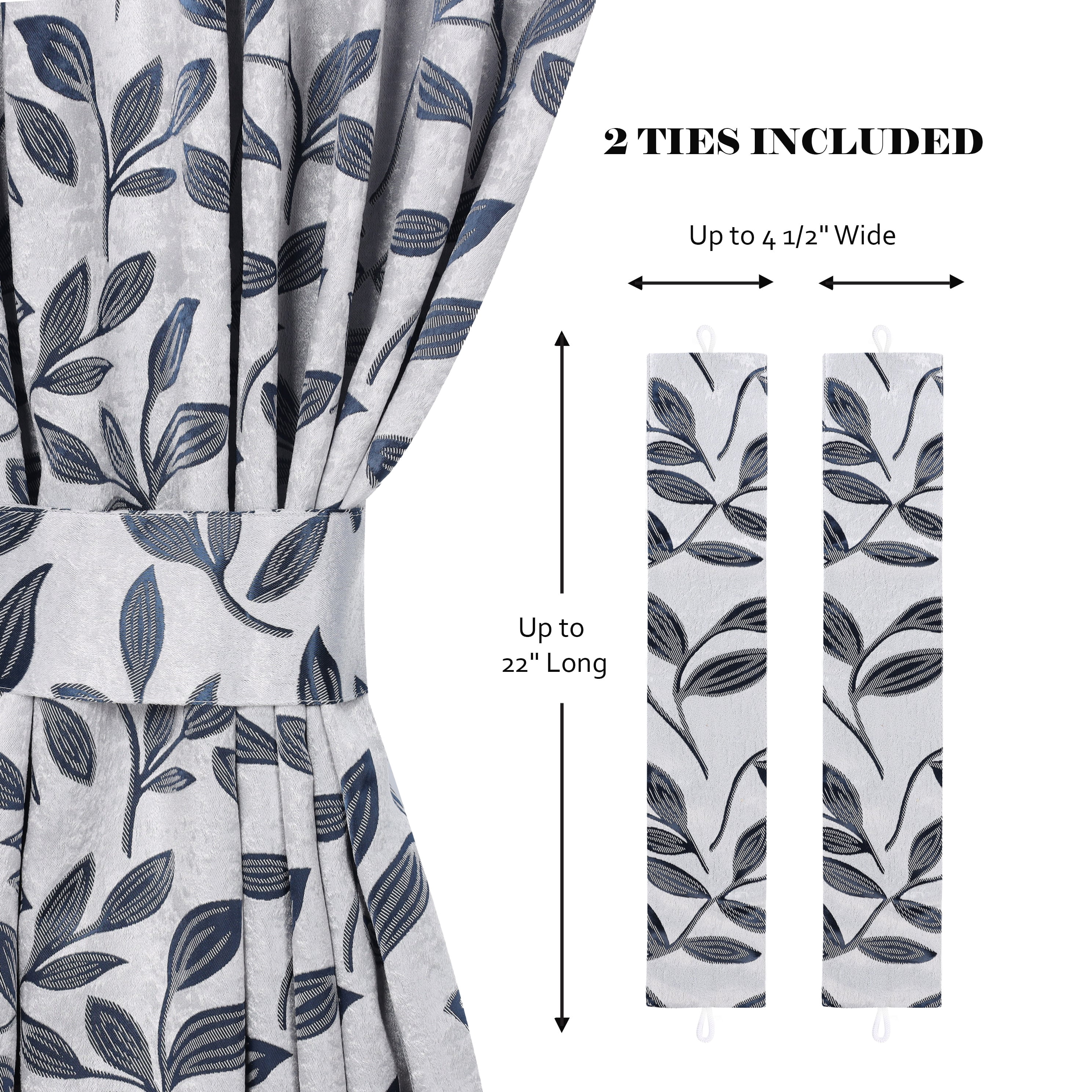 Superior Blackout Leaves Curtains Set of 2, Light Filtering Grommet Curtain Panel Set, White-Navy, 46"W x 84"L