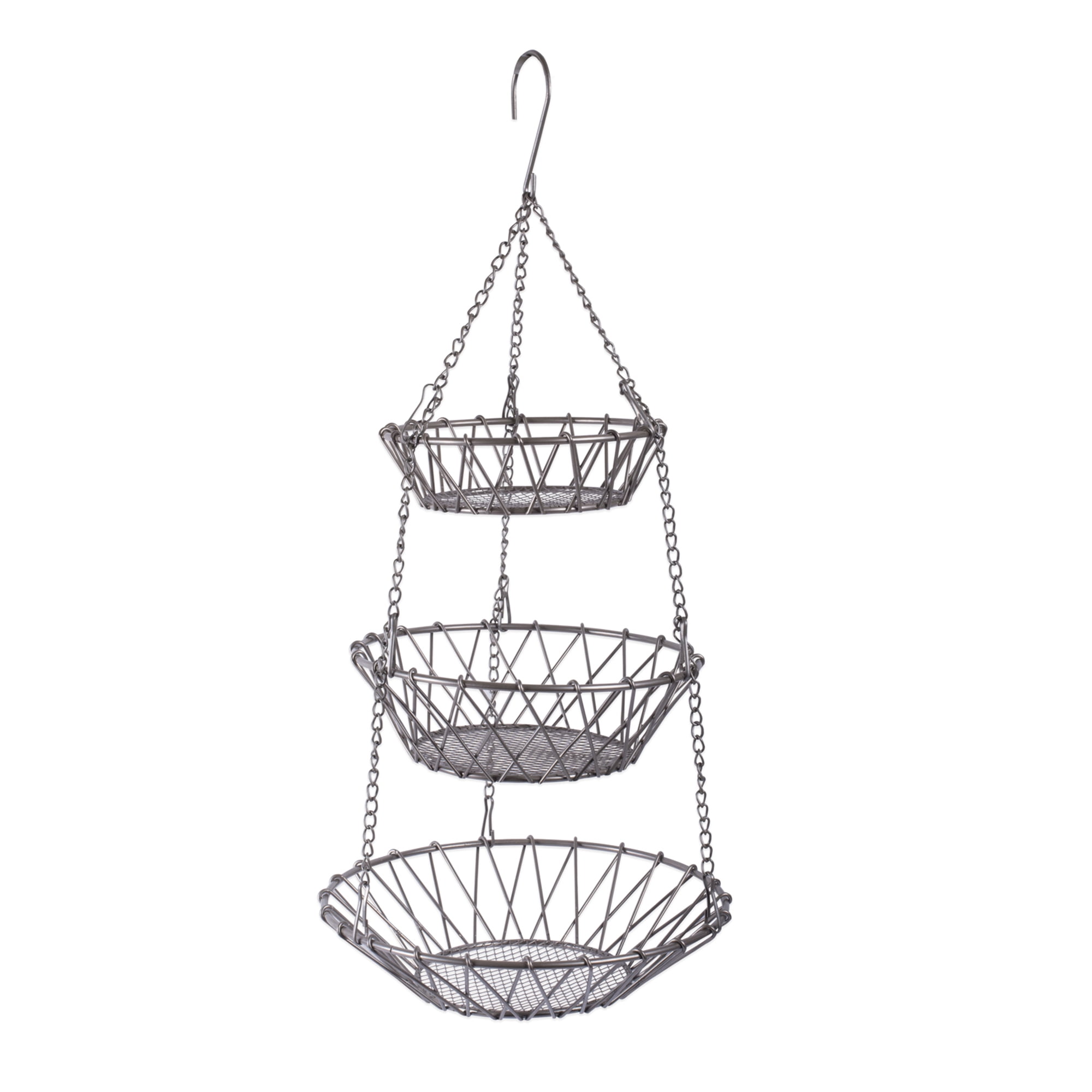 3-Tier Wire Hanging Basket Chrome Fruit Holder Vegetable Rack Kitchen Storage 
